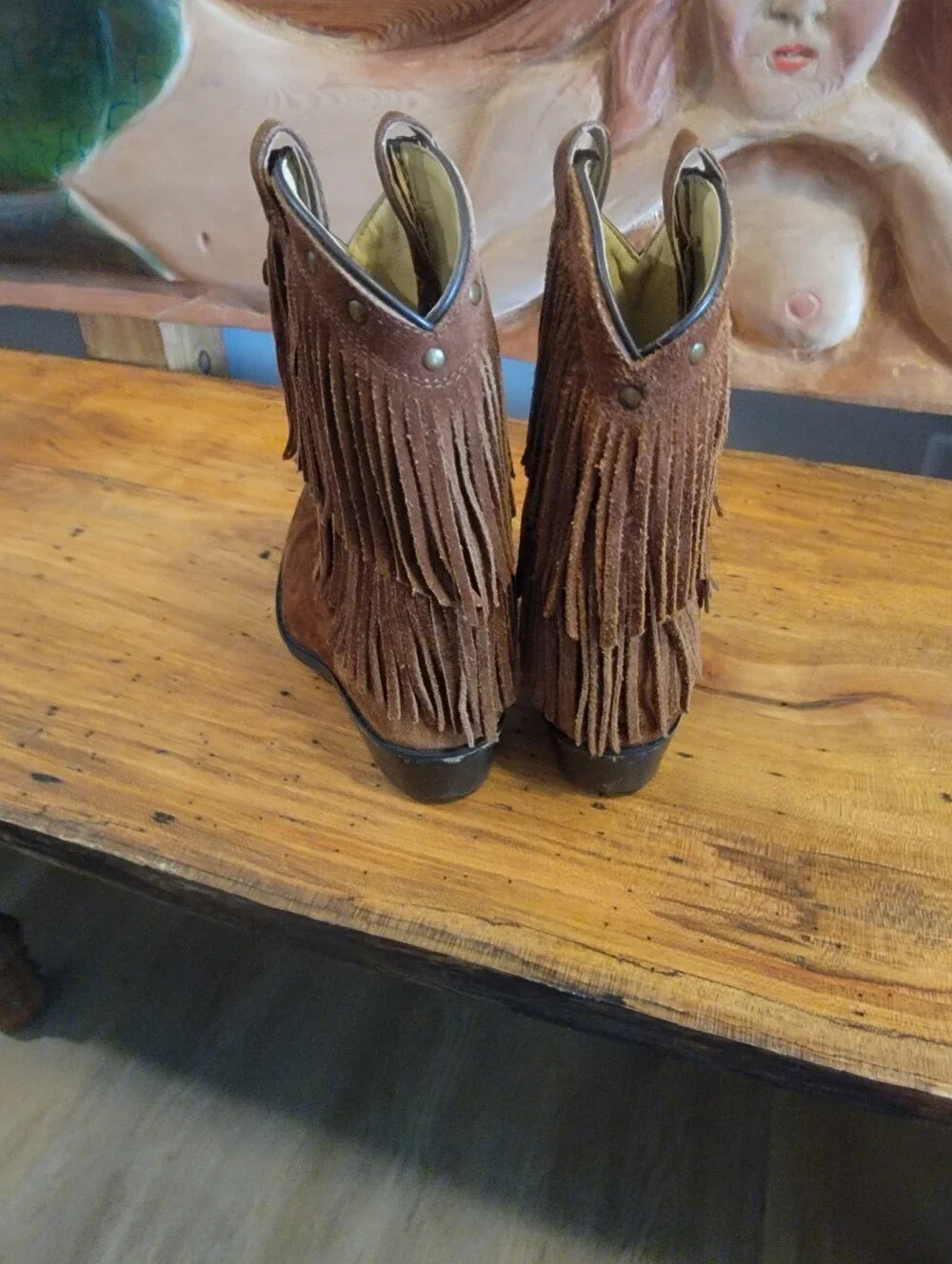 Girls Size 3 Shayanne Brown Leather  Double Fringe Cowgirl Western Boots